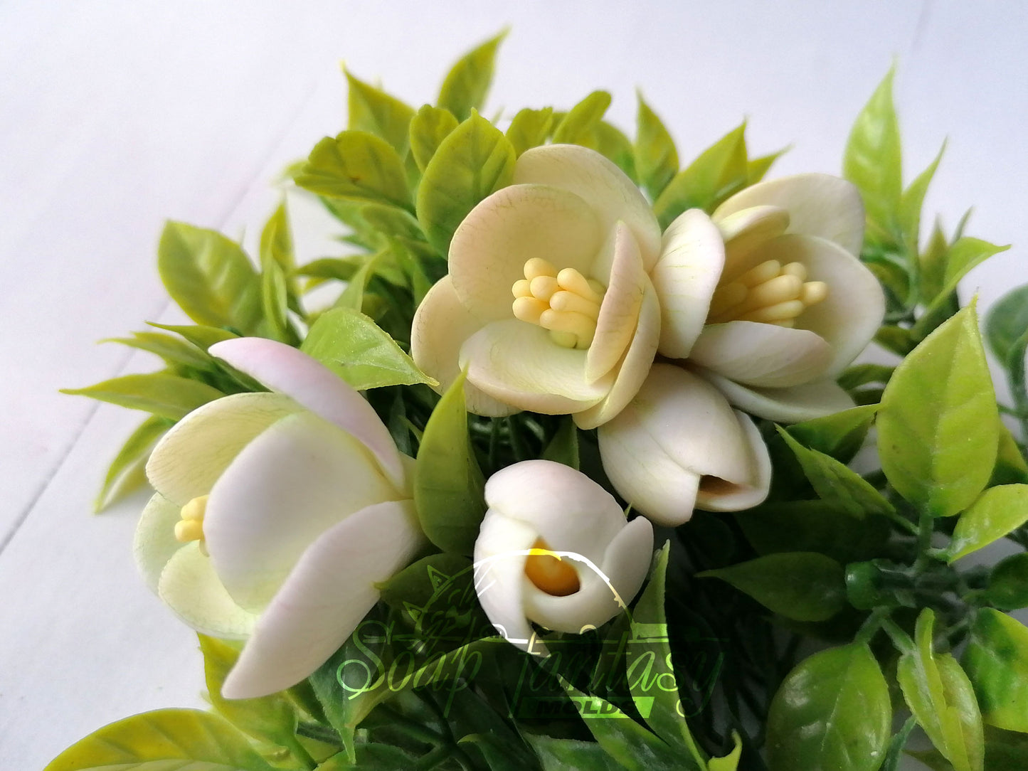 Freesia Green triplet flower silicone mold for soap making and candle making