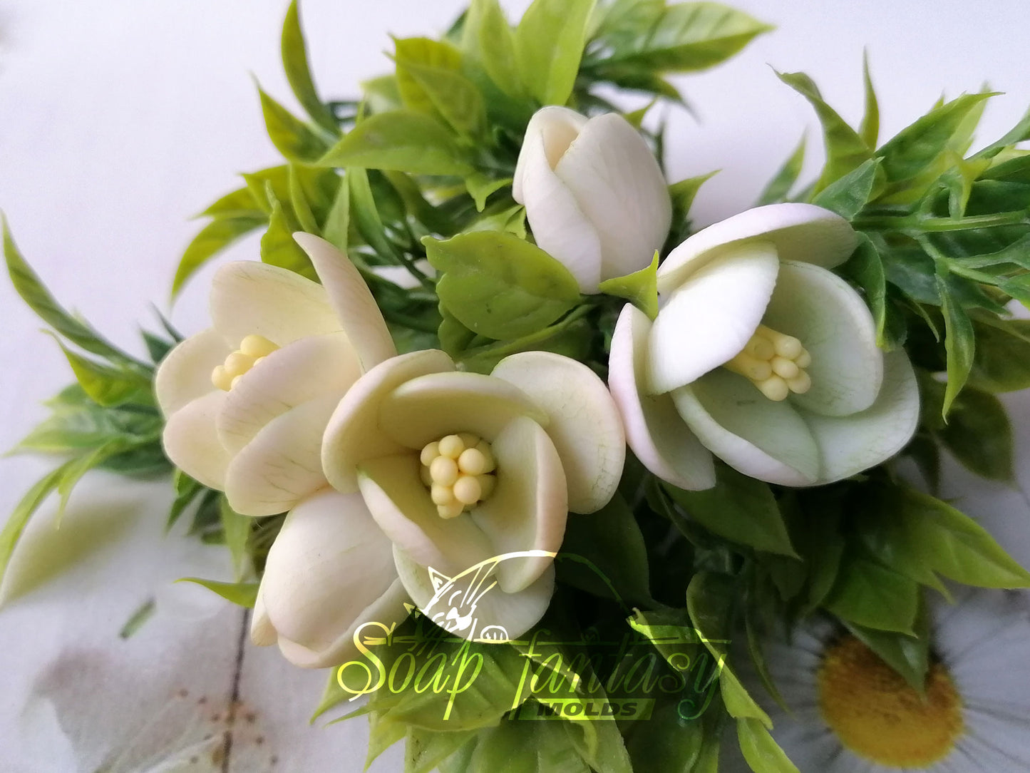 Freesia Green triplet flower silicone mold for soap making and candle making