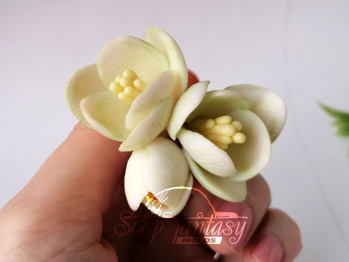Freesia Green triplet flower silicone mold for soap making and candle making
