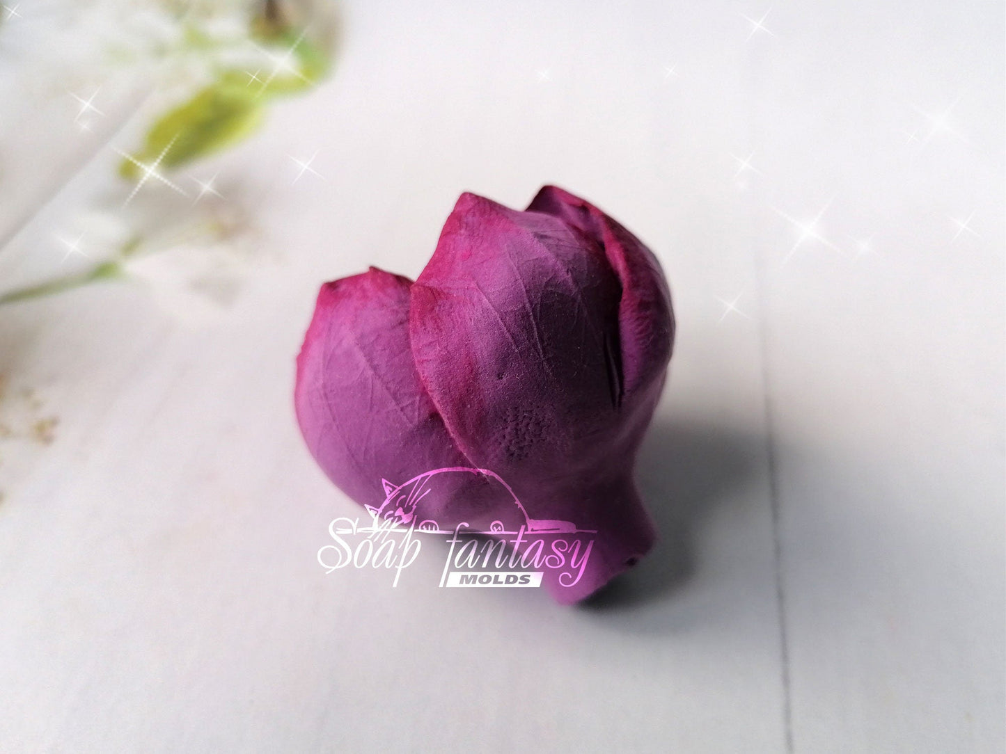 Luxurious peony half opened bud flower silicone mold for soap making
