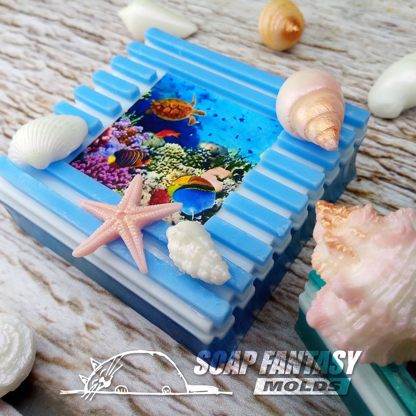 Sea breeze silicone mold for making soap with a picture