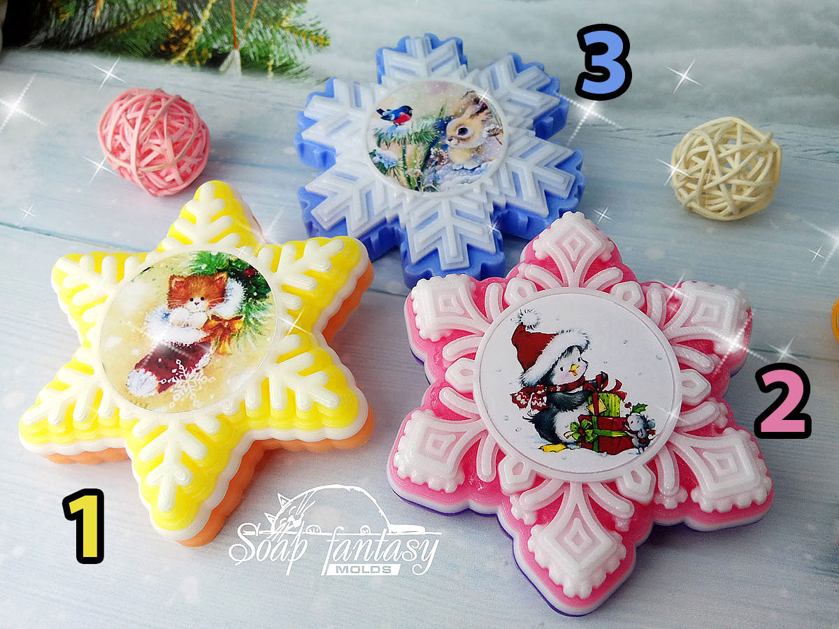Snowflake with a sticker (model #3) silicone mold for soap making