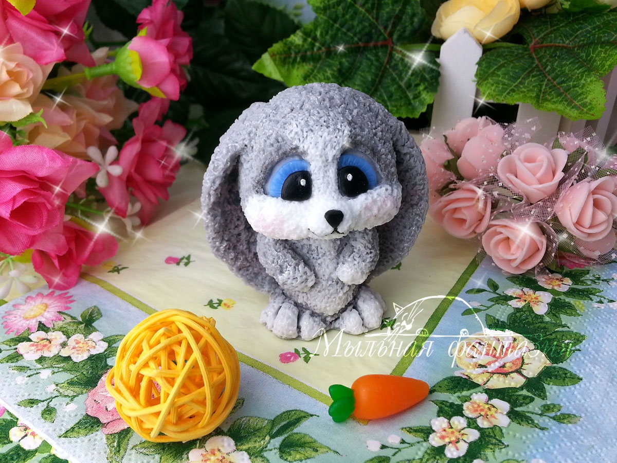 Bunny (rabbit) silicone mold (mould) for soap making and candle making