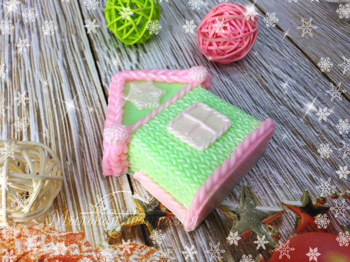 Little knitted house 2D silicone mold for soap making