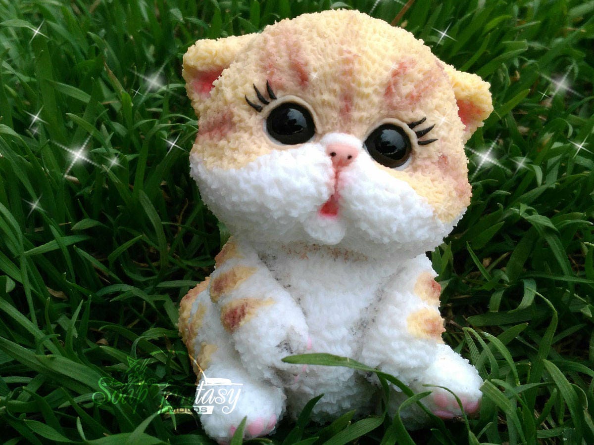 Fluffy kitten silicone mold for soap making.