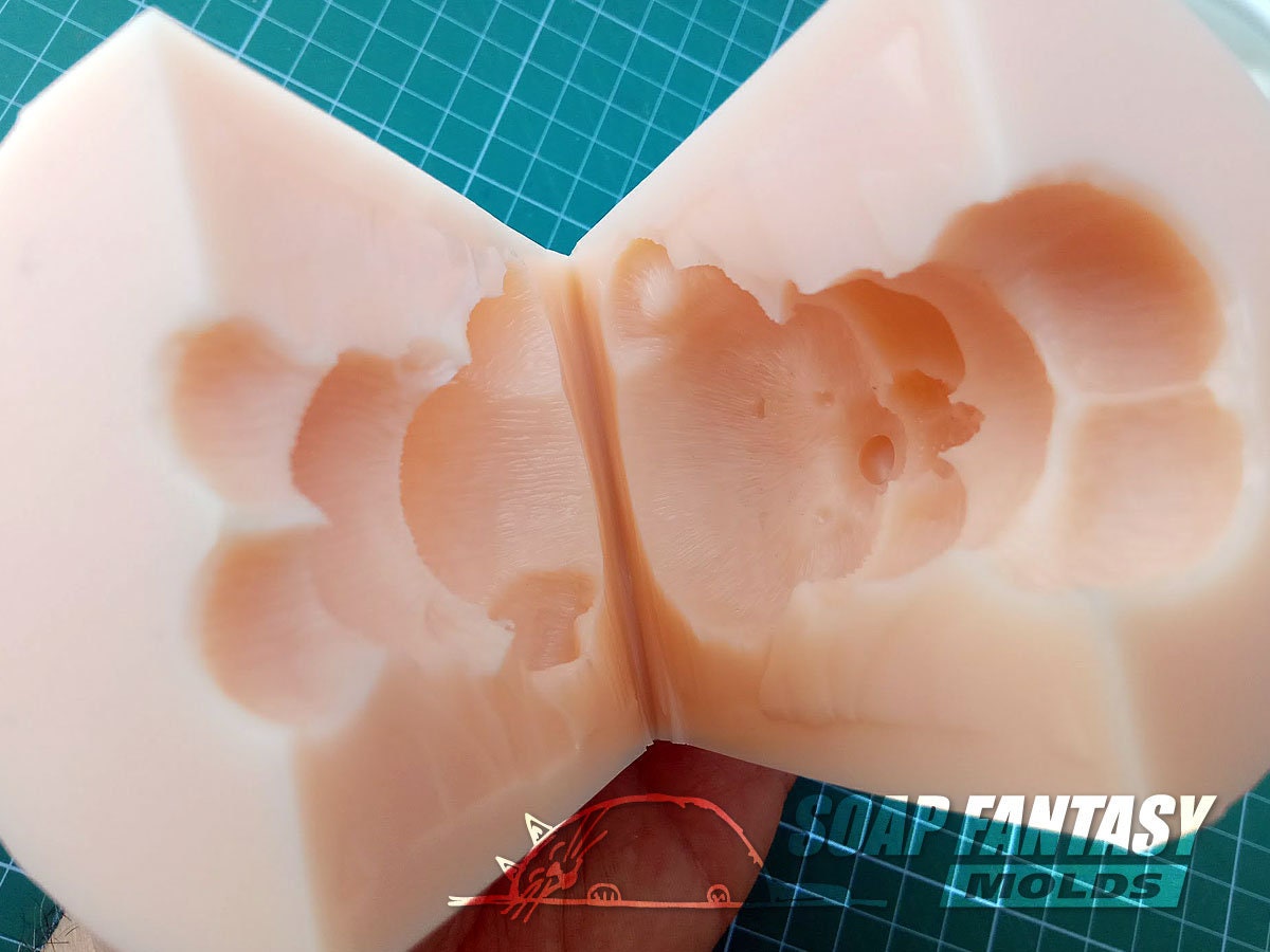 Teddy bear with an ice cream silicone mold for soap making