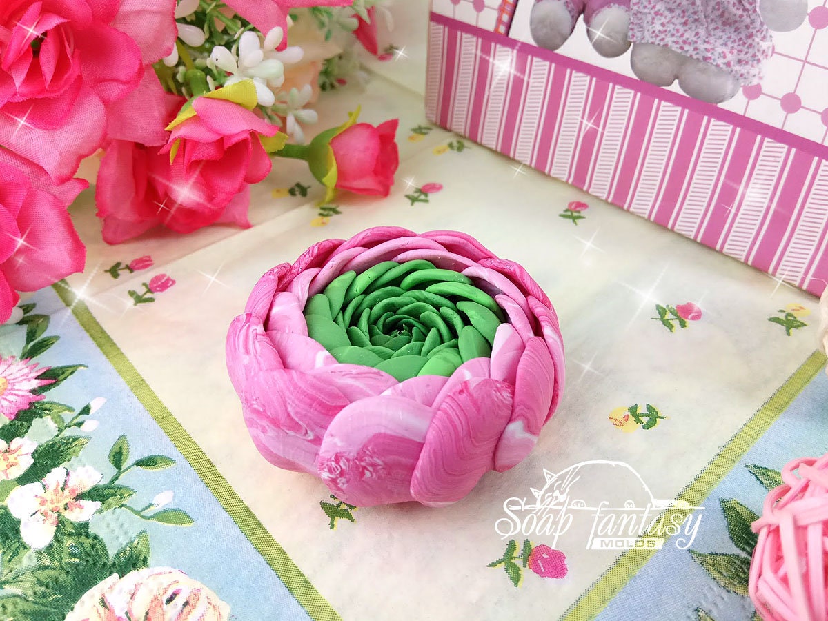 Ranunculus bud flower silicone mold for soap making
