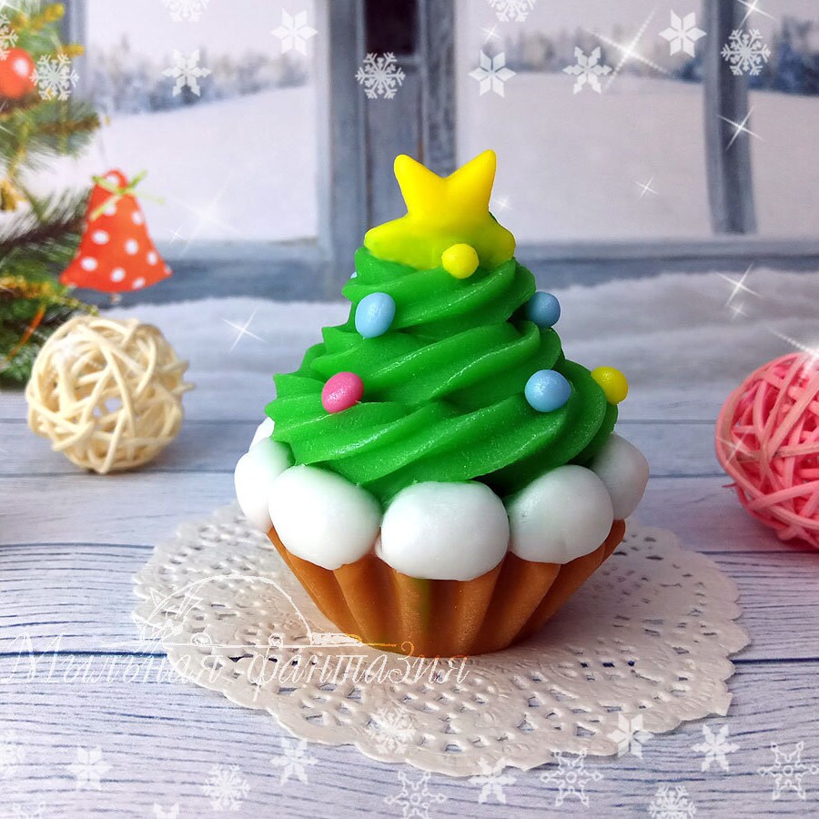 Cupcake Christmas tree silicone mold for soap making