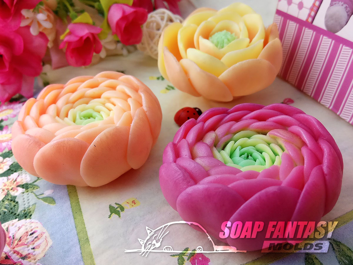 Ranunculus bud flower silicone mold for soap making