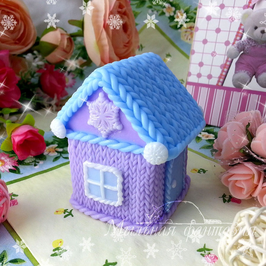 Christmas knitted house silicone mold for soap making
