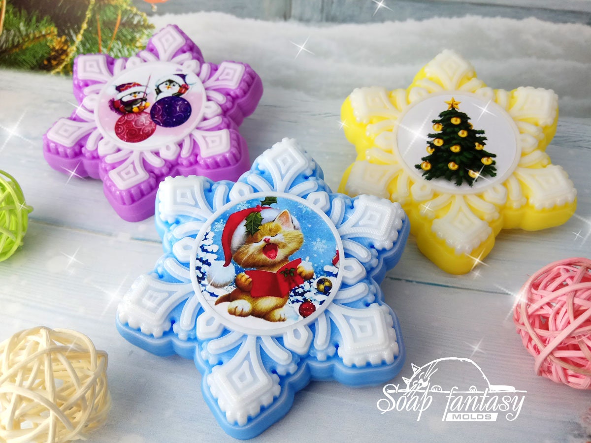 Snowflake with a sticker (model #2) silicone mold for soap making