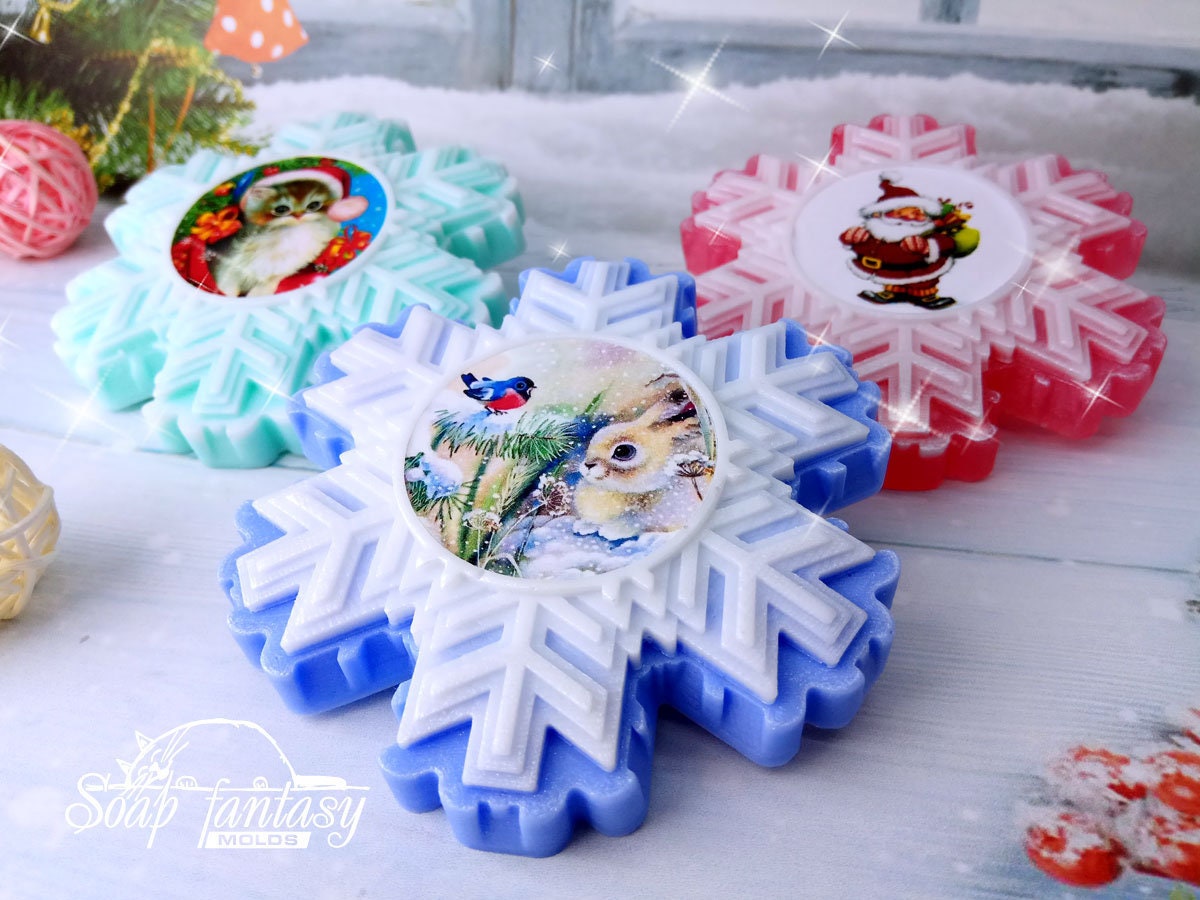 Snowflake with a sticker (model #3) silicone mold for soap making