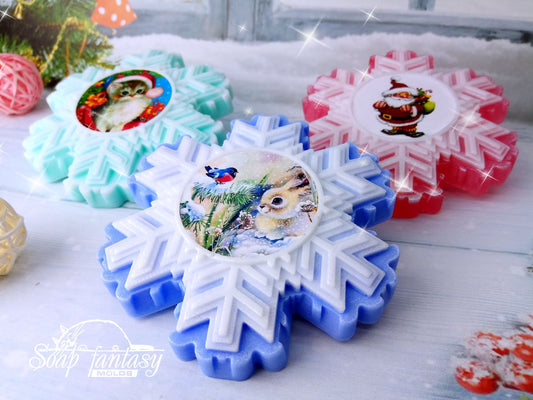 Christmas snowflake with a sticker (model #3) Silicone Soap Mold - for soap making, Craft & HobbyC