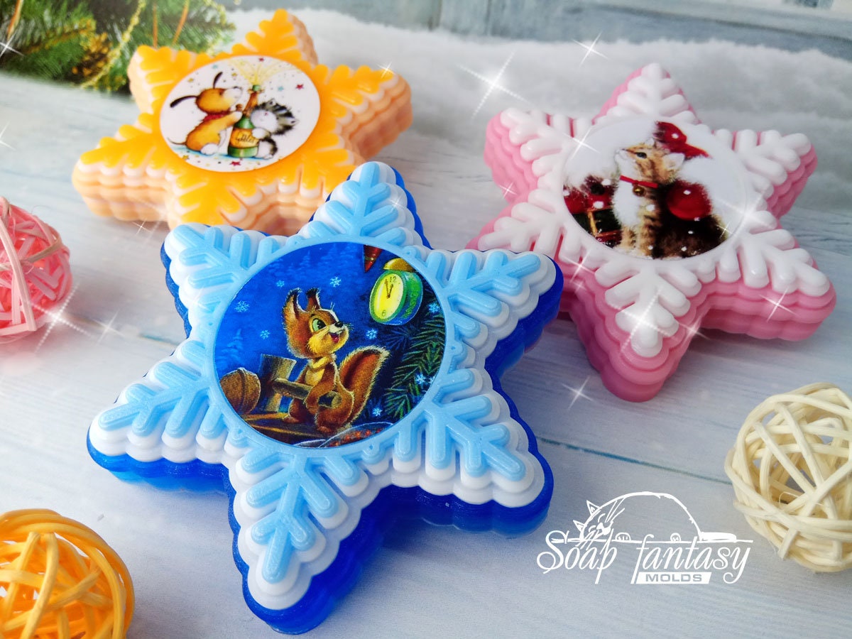 Snowflake with a sticker (model #1) silicone mold for soap making
