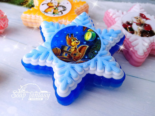 Christmas snowflake with a sticker (model #1) Silicone Soap Mold - for soap making, Craft & Hobby