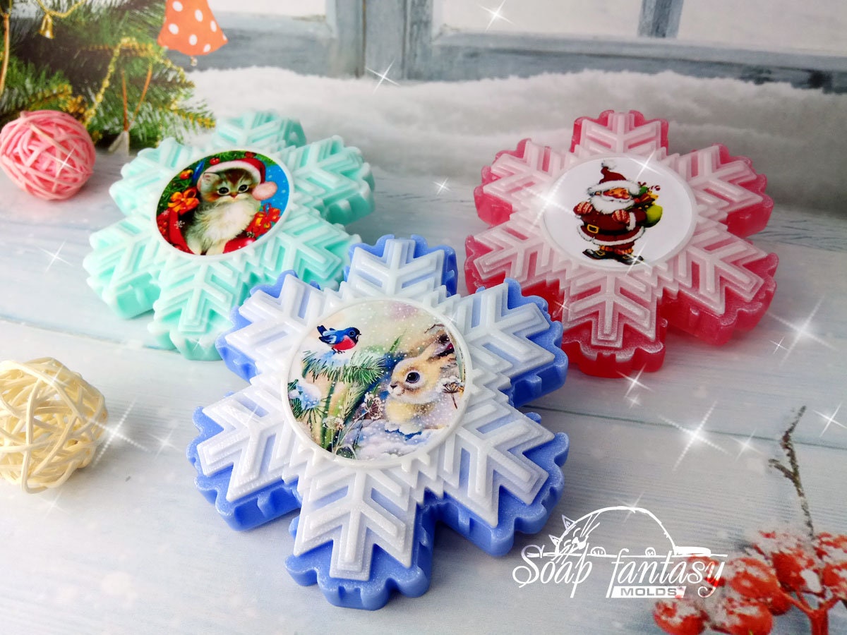 Snowflake with a sticker (model #3) silicone mold for soap making