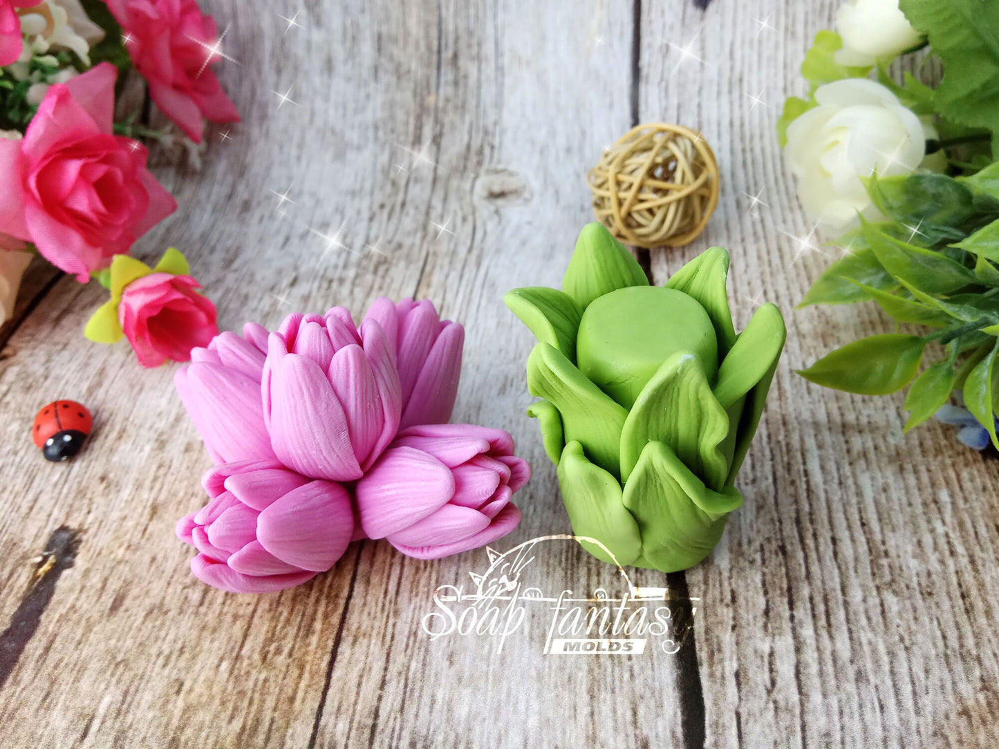 Bouquet of 5 Tulips silicone mold (mould) for soap making and candle making