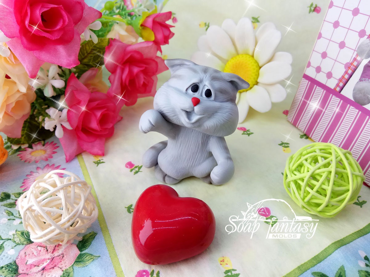 Cat in love silicone mold for soap making
