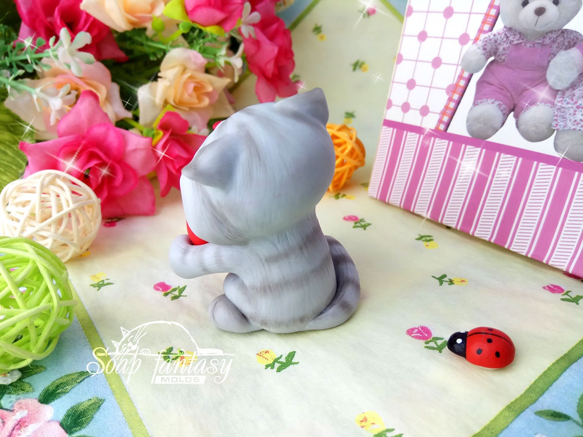 Cat in love silicone mold for soap making