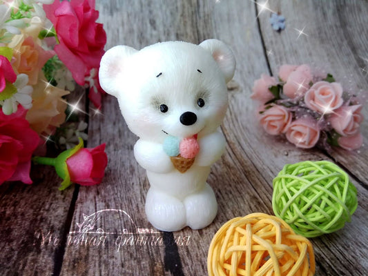 Teddy bear with an ice cream Silicone Soap Mold - for soap making, Craft & Hobby