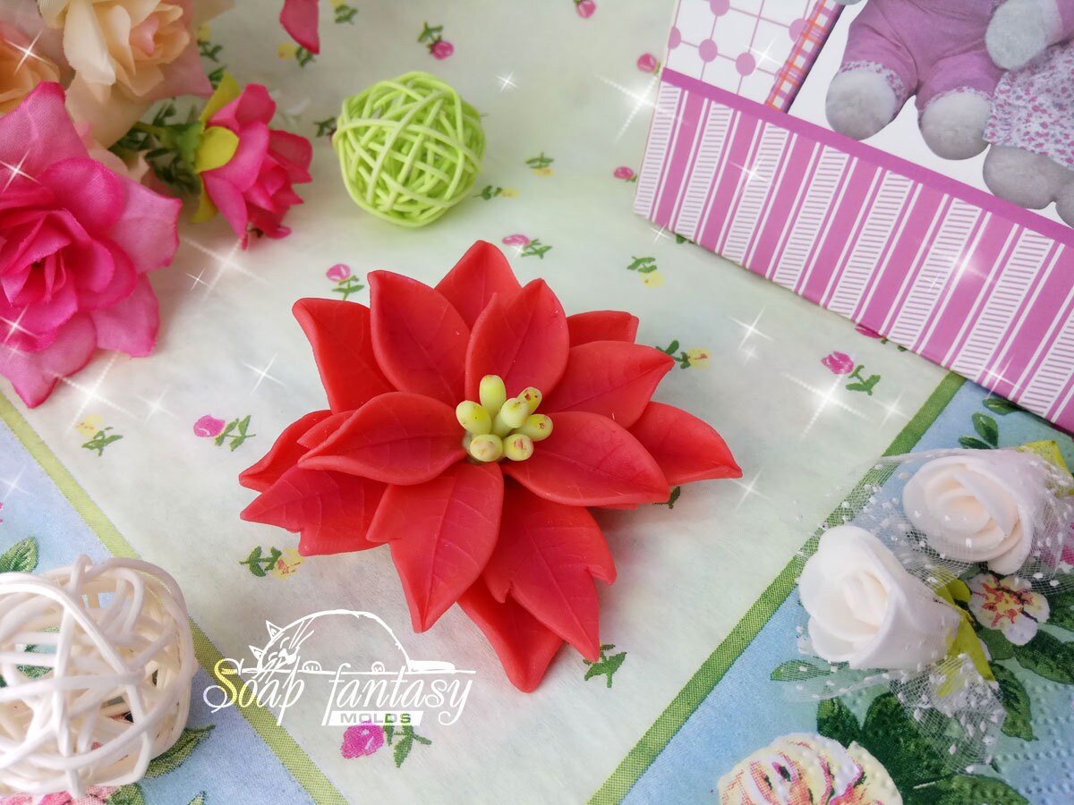 Poinsettia with leaves silicone mold for soap making