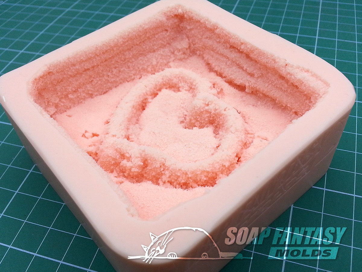 Sand (or snow) soap with a heart silicone mold for soap making