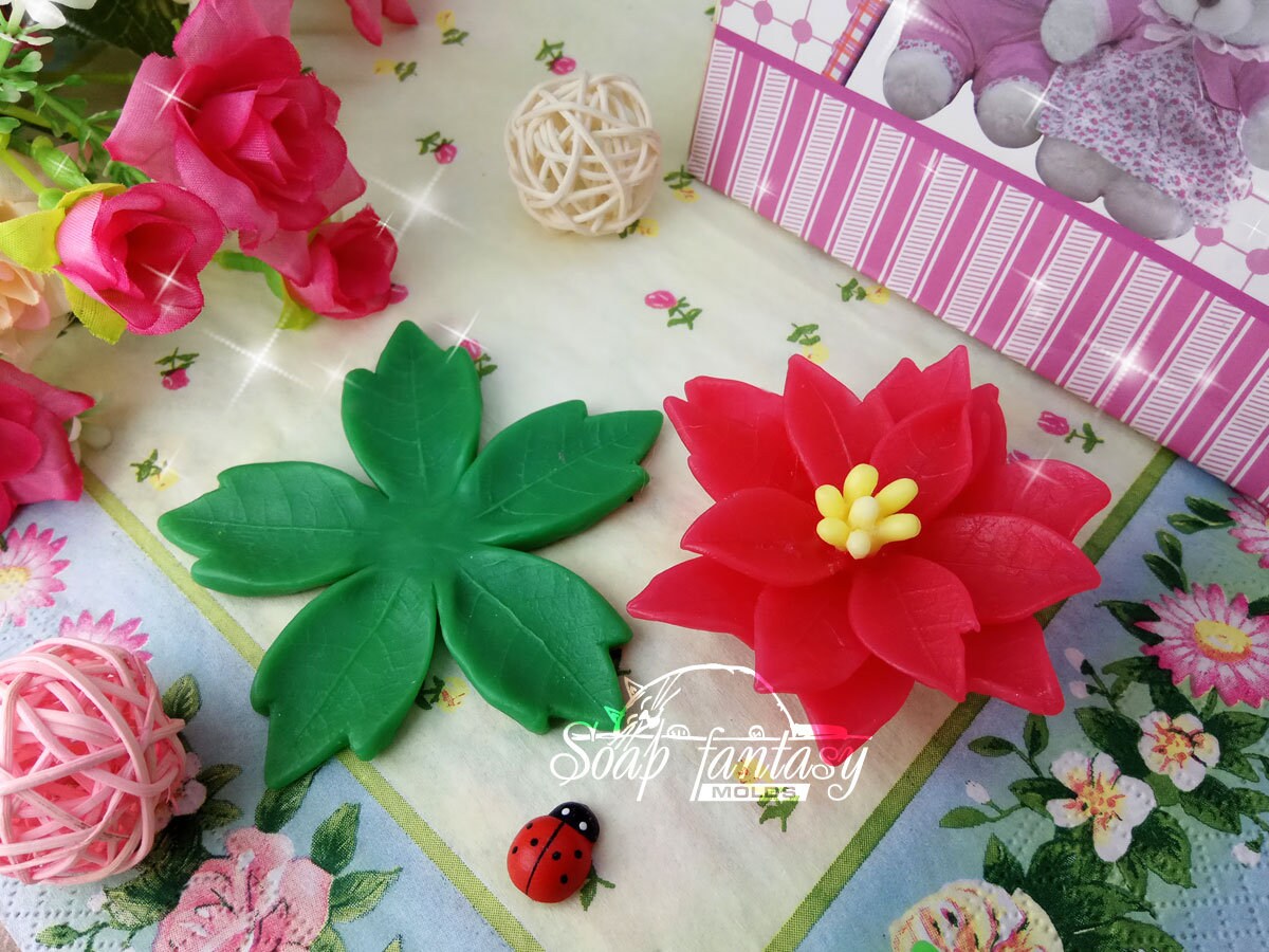 Poinsettia with leaves silicone mold for soap making