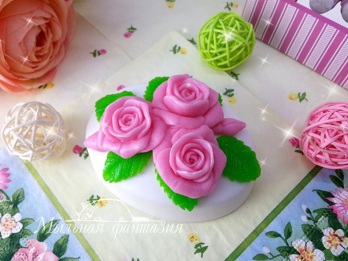 Roses on the oval silicone mold for soap making