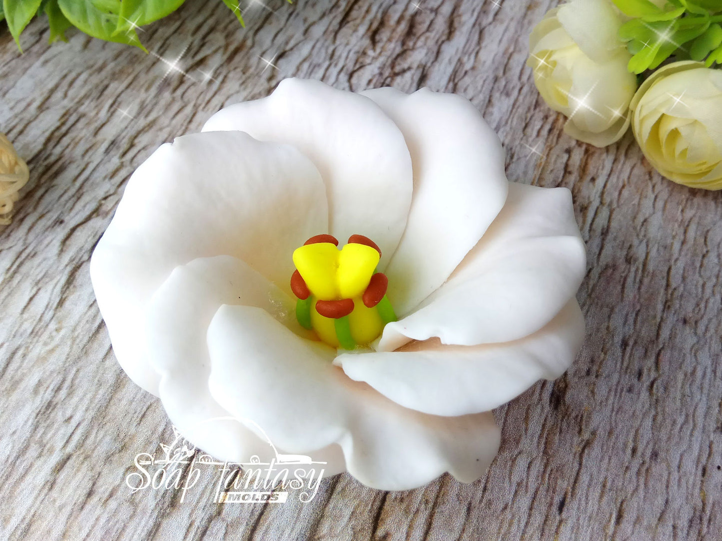 Eustoma "Arena White" flower silicone mold for soap making