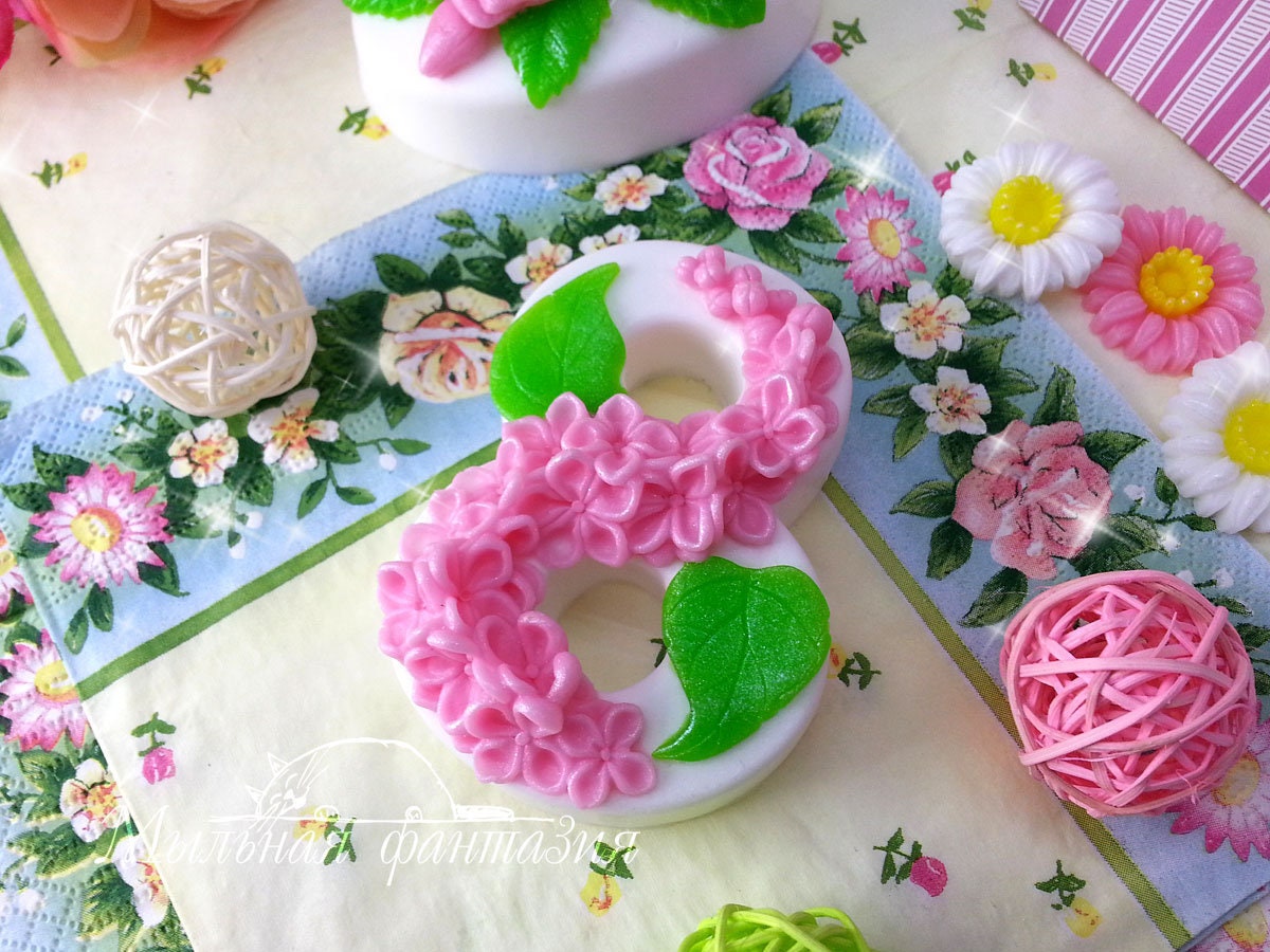 8 with lilac flowers silicone mold (mould) for soap making and candle making