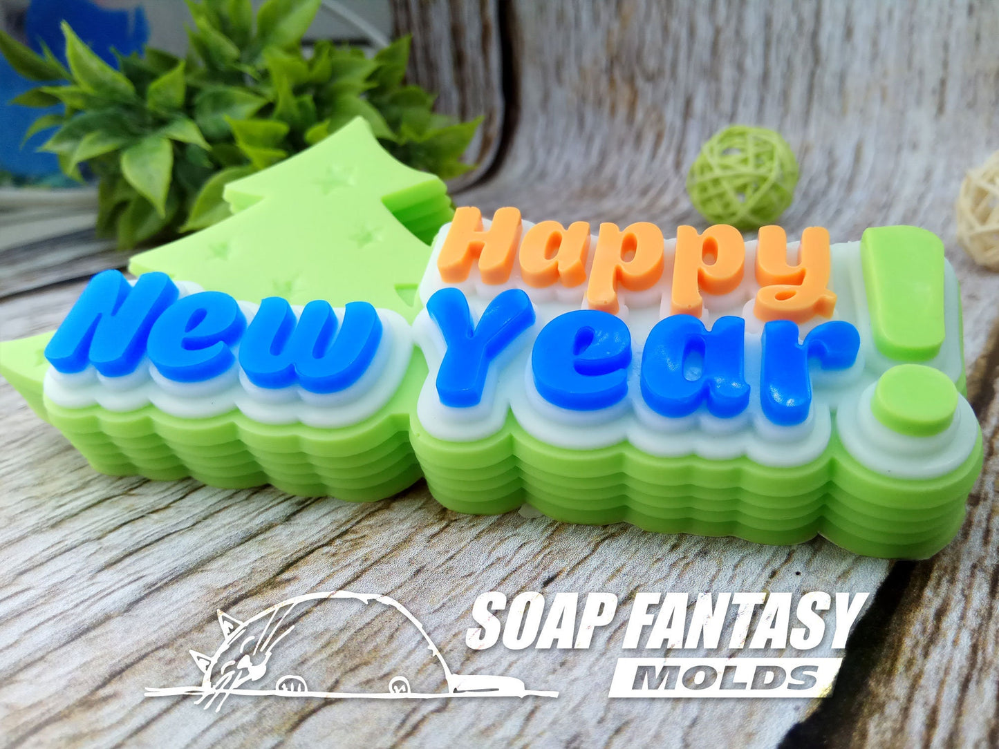 Happy New Year with a Christmas tree silicone mold for soap making