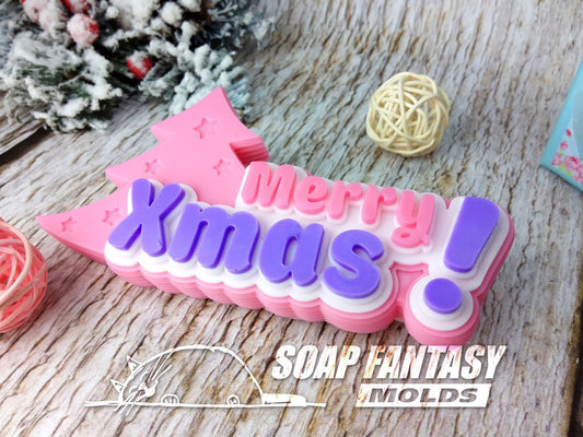 Merry Xmas with a Christmas tree Silicone Soap Mold - for soap making, Craft & Hobby
