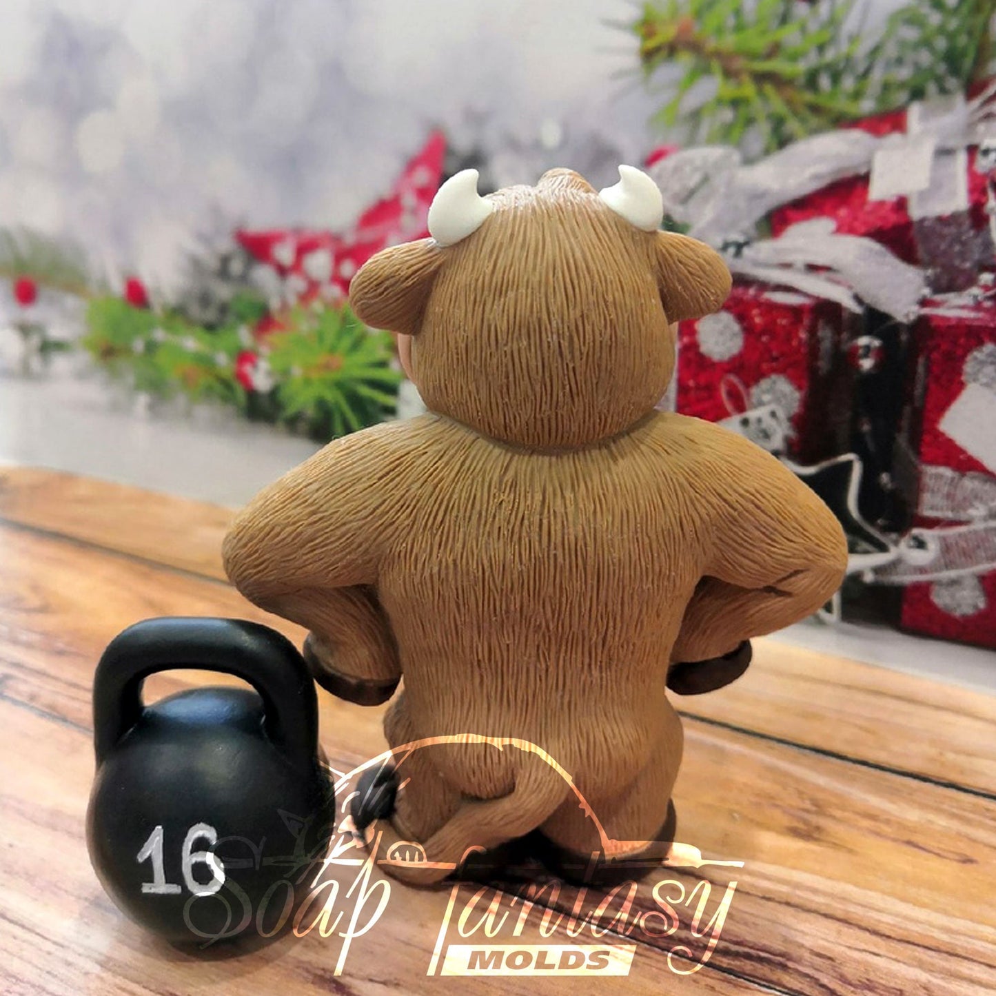 Bull bodybuilder with kettlebell silicone mold (mould) for soap making and candle making