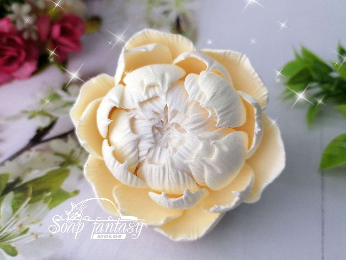 Peony "Snow White" silicone mold for soap making