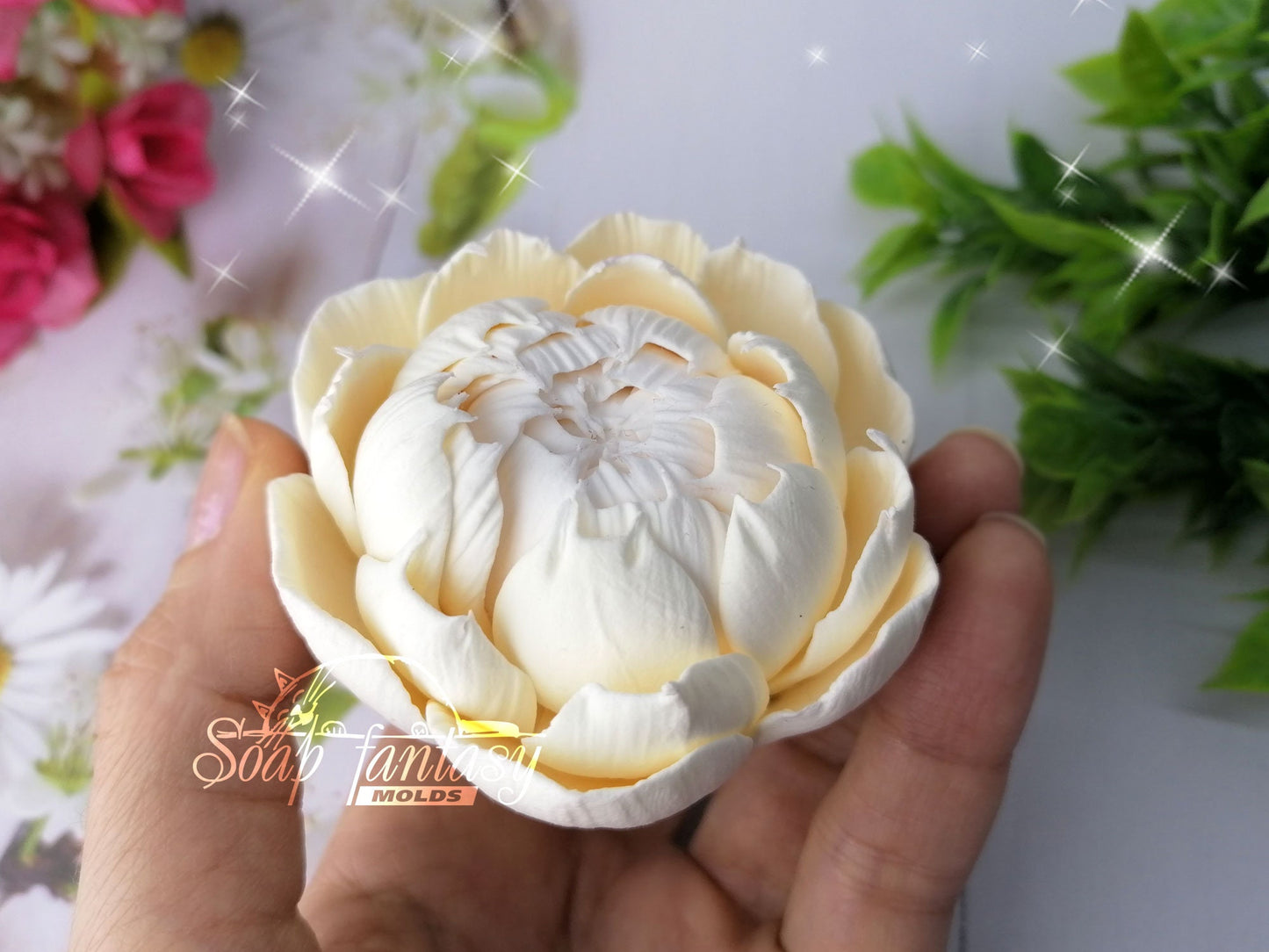 Peony "Snow White" silicone mold for soap making