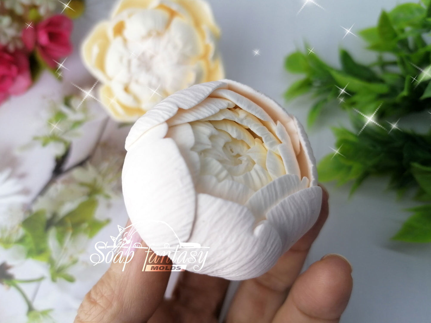 Peony bud "Snow White" silicone mold for soap making