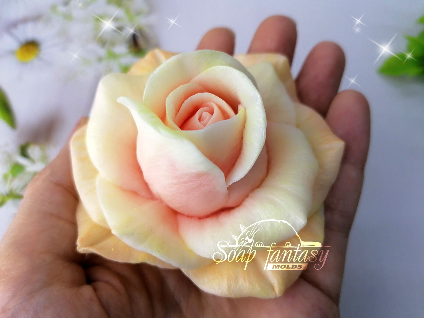 Big rose "Sun City" flower silicone mold (mould) for soap making and candle making