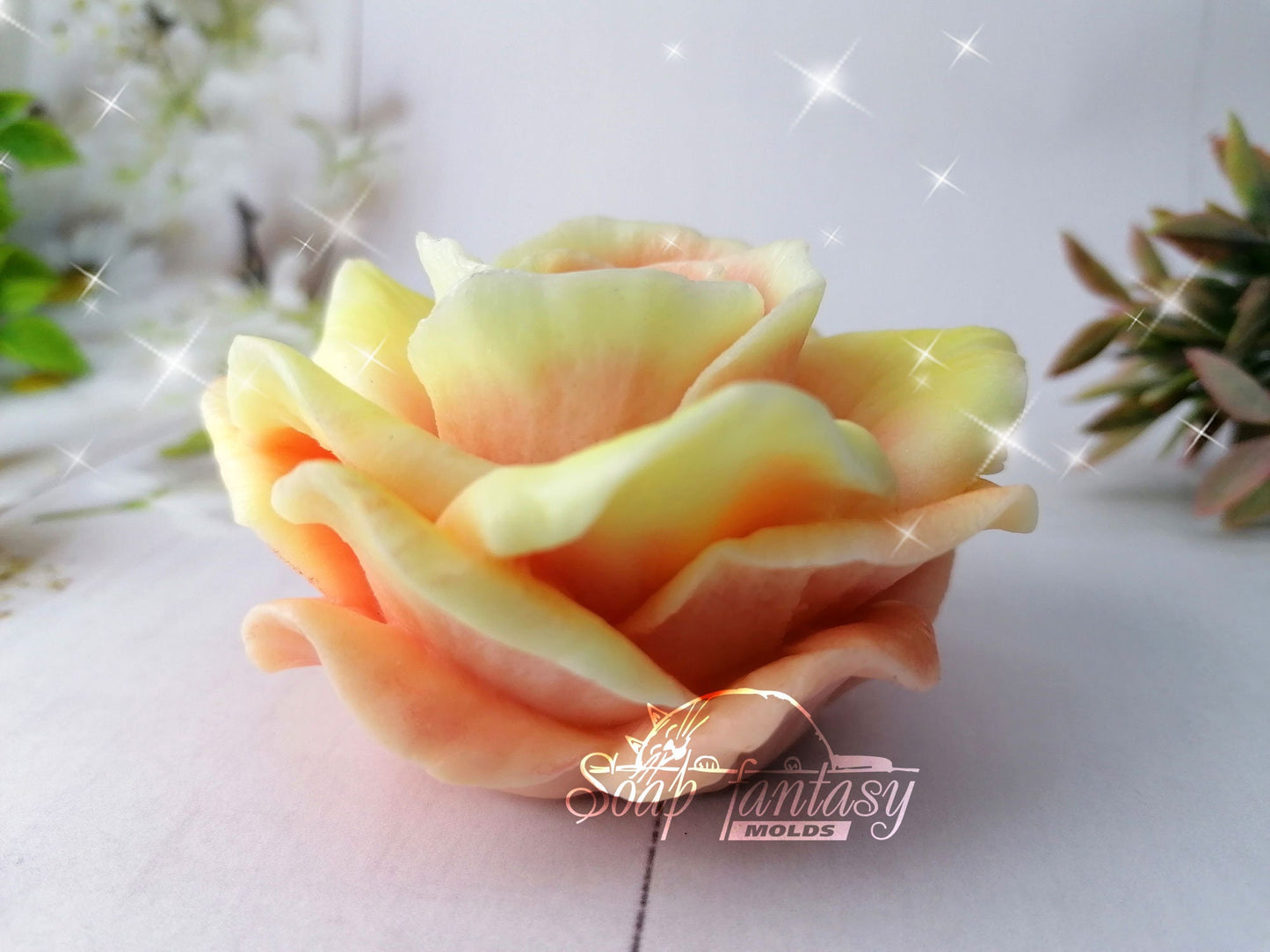 Big rose "Orange Queen" flower silicone mold (mould) for soap making and candle making