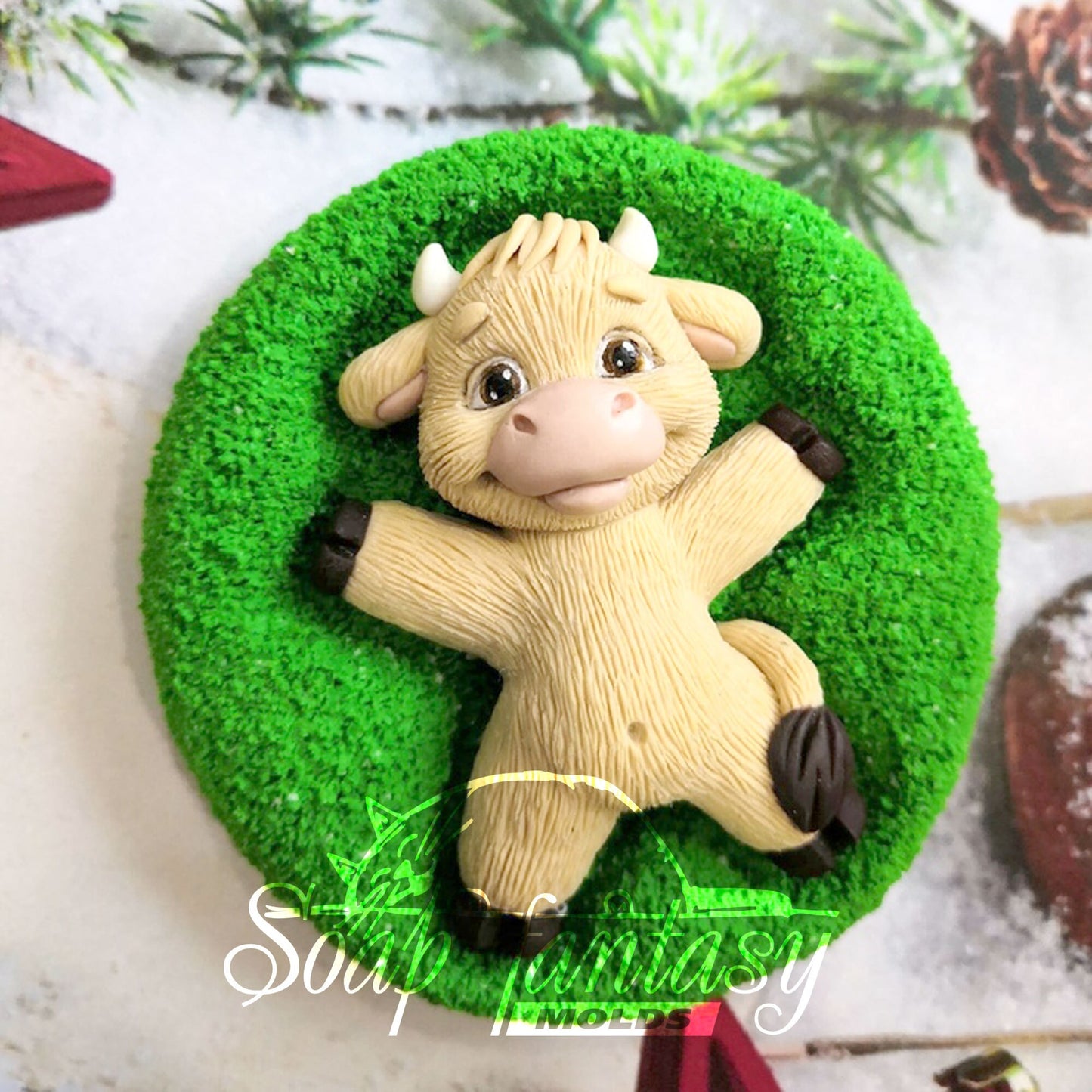 MooMoo baby bull on the grass silicone mold for soap making