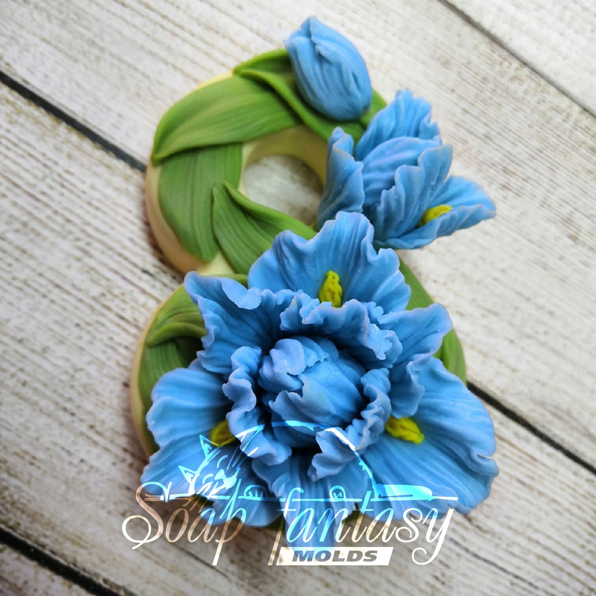 8 with irises and bouquet silicone mold for soap making and candle making.