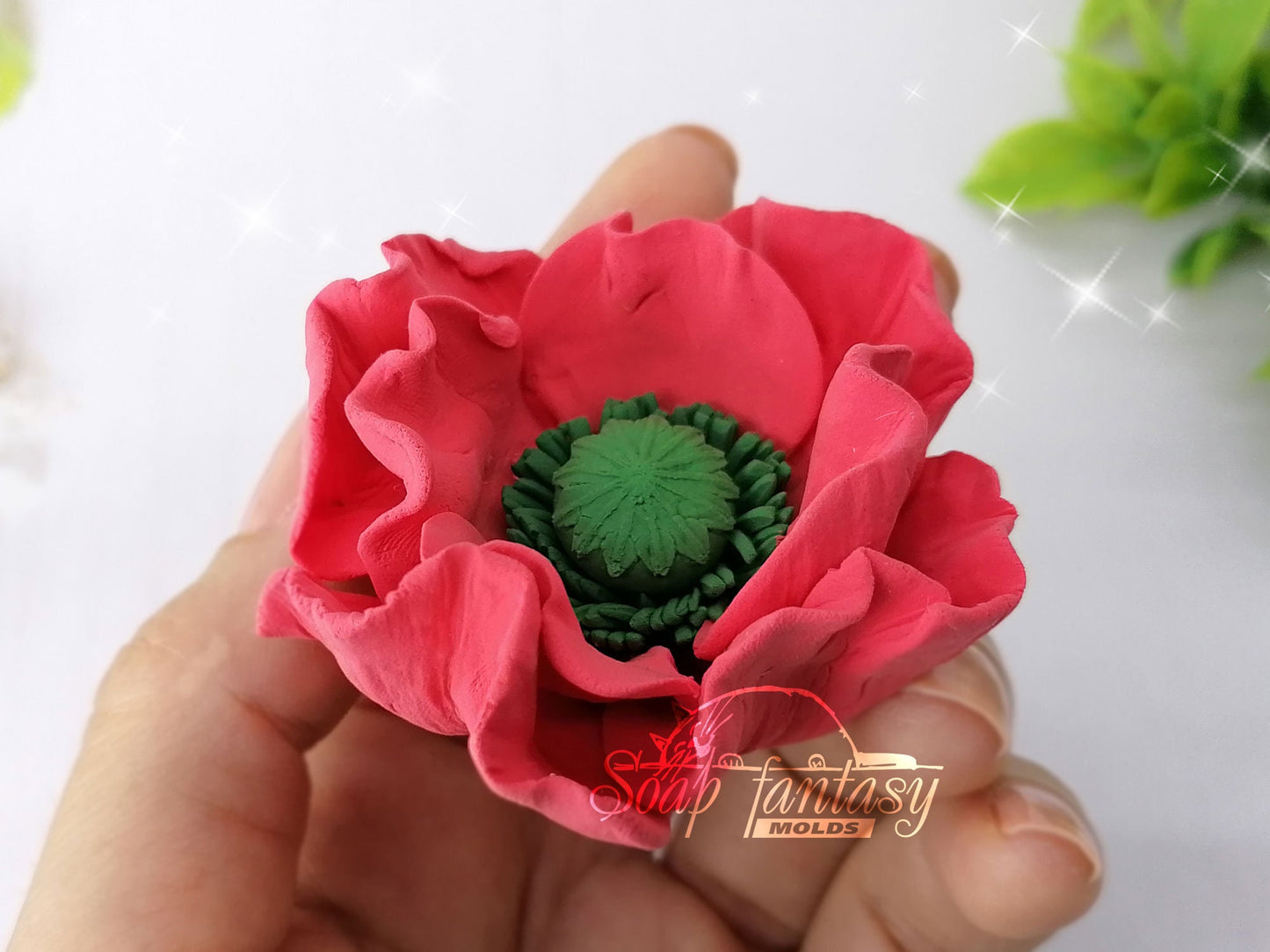 Red poppy flowers silicone mold (mould) for soap making and candle making