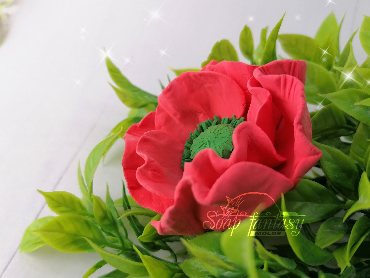 Red poppy flowers silicone mold (mould) for soap making and candle making