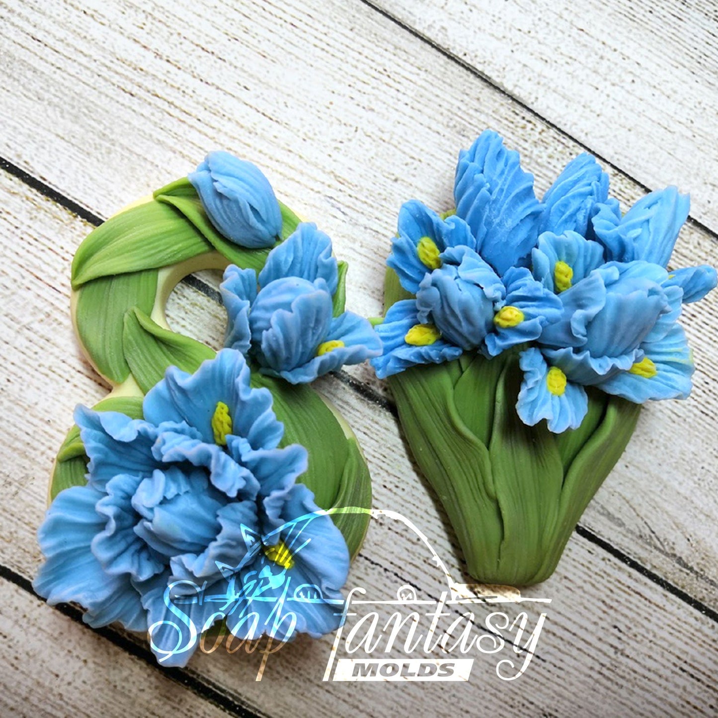 8 with irises and bouquet silicone mold for soap making and candle making.