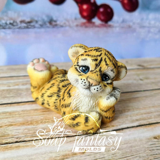 So cute tiger baby cub lying on its tummy Silicone Soap Mold - for soap making, Craft & Hobby