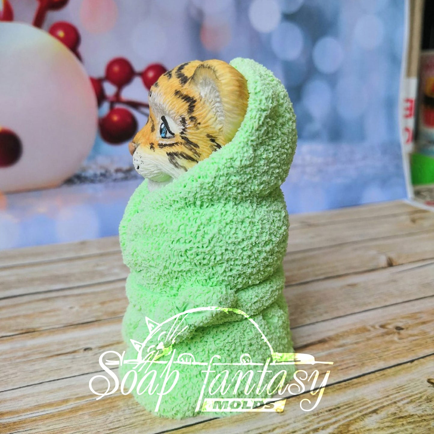 Tiger Cub in a towel silicone mold for soap making