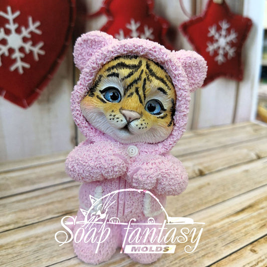 Tiger Cub in pink pajamas Silicone Soap Mold - for soap making, Craft & Hobby