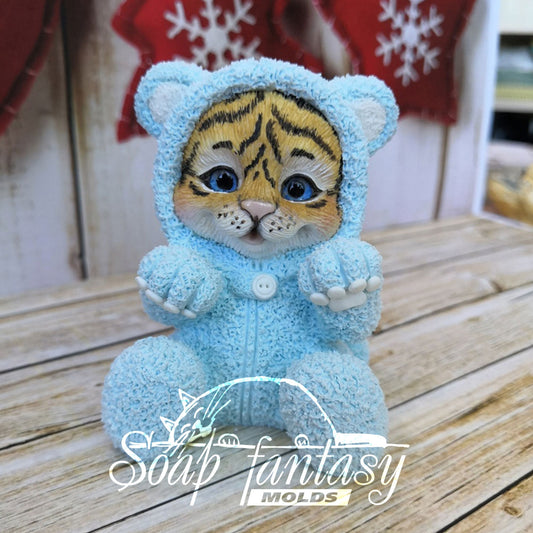 Tiger Cub in blue pajamas Silicone Soap Mold - for soap making, Craft & Hobby
