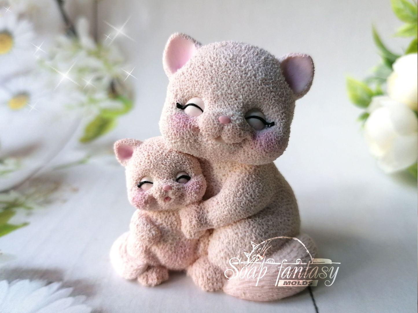 Mom Cat Loves Her Baby Kitten silicone mold for soap making