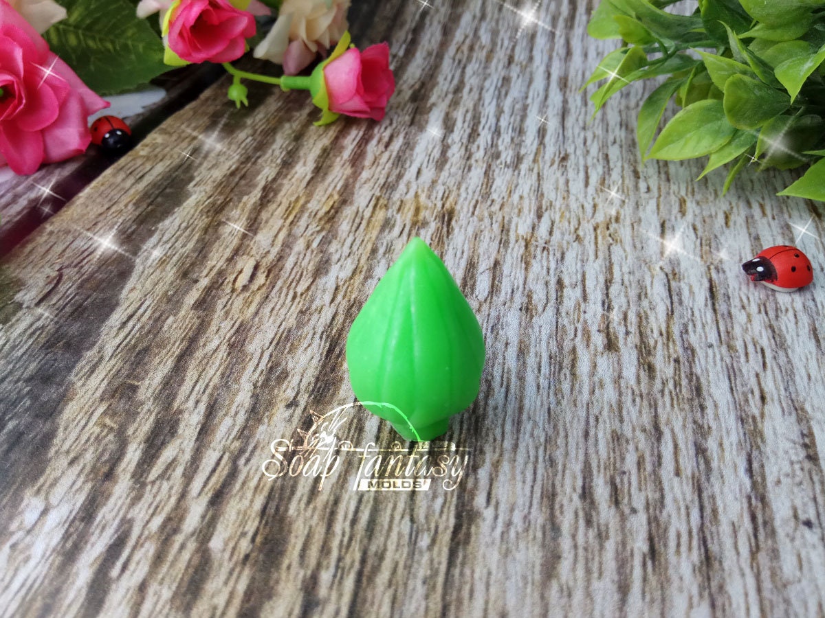 Closed green rosebud silicone mold for soap making