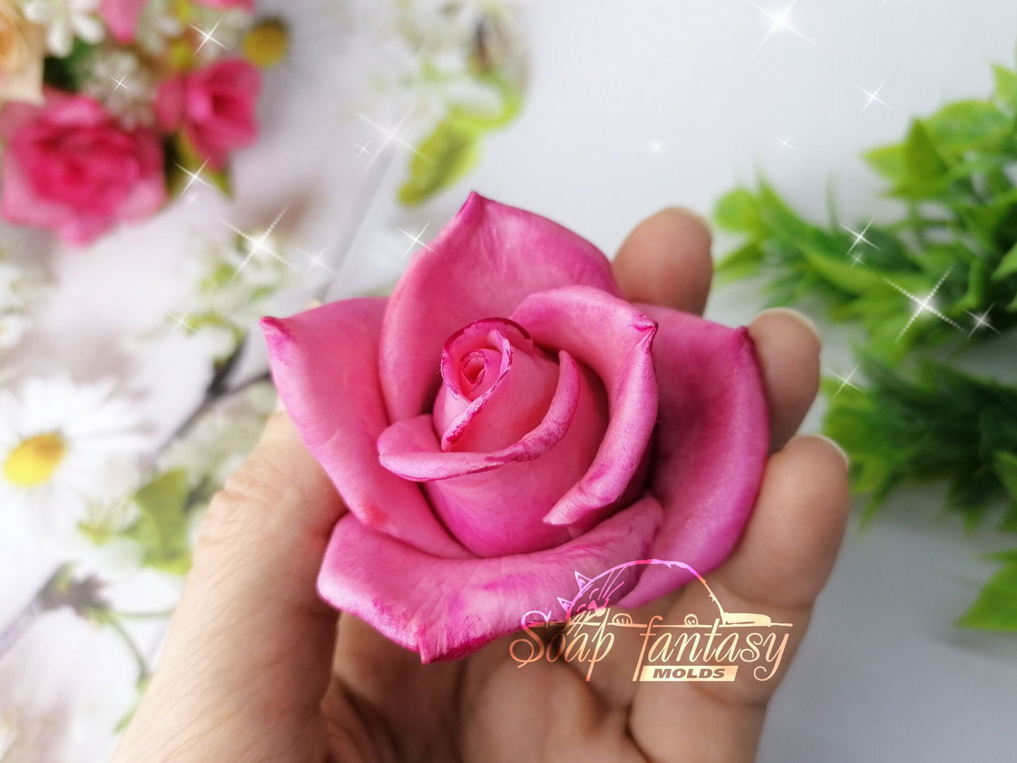 Tiffany Rose half-blooming (realistic thin petals) silicone mold for soap making (For experienced craftsmen)